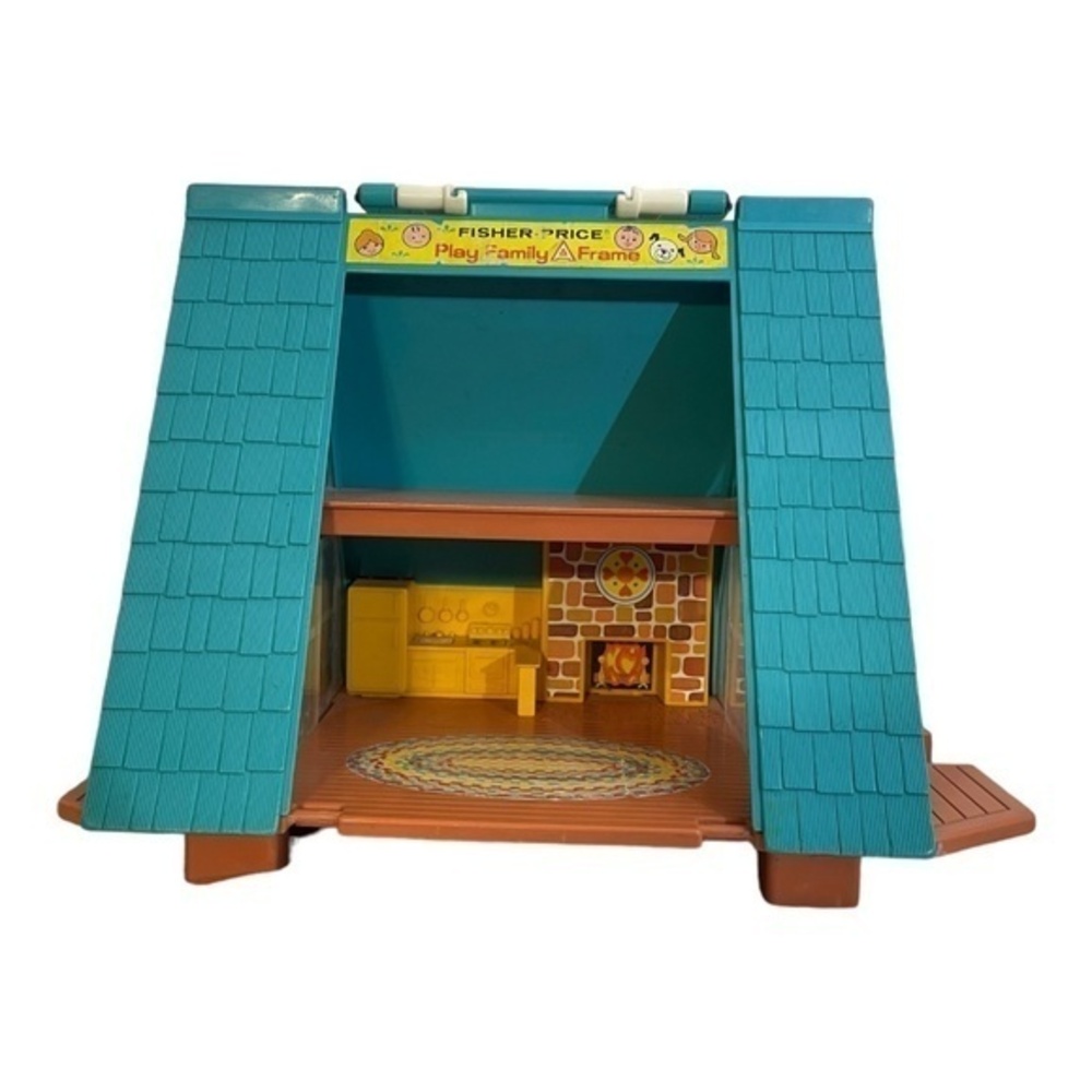 1974 Fisher Price Little People Play Family A Frame House with Accessories